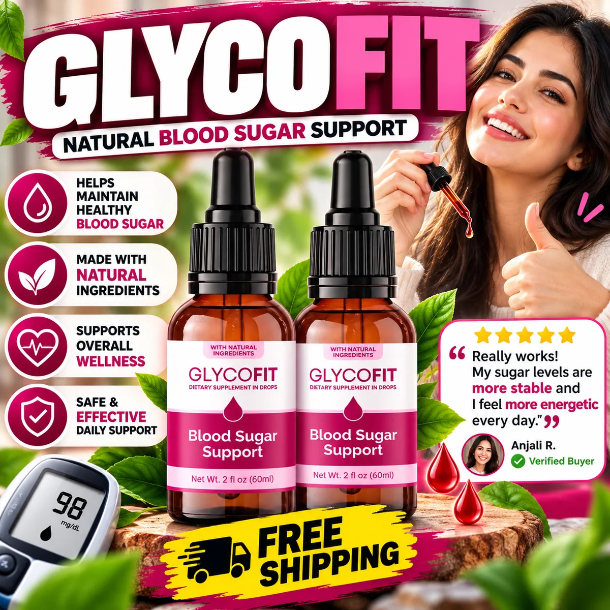 Woman using the GlycoFit liquid dropper